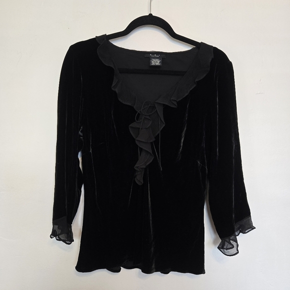 ECI Tops - VTG Y2K ECI New York Black Velvet Blouse With Ruffles